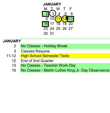 District School Academic Calendar for Summit Oaks-residential for January 2023