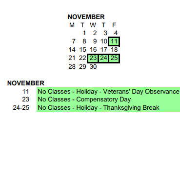 District School Academic Calendar for Washington Hi Sch - 01 for November 2022