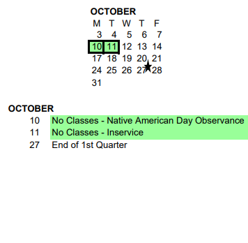 District School Academic Calendar for Washington Hi Sch - 01 for October 2022