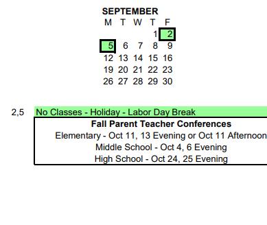 District School Academic Calendar for Washington Hi Sch - 01 for September 2022