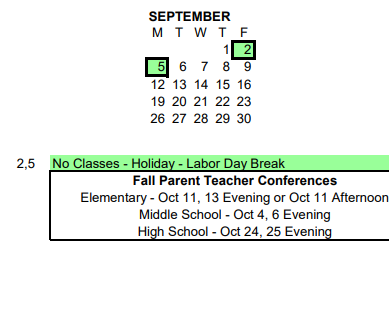 District School Academic Calendar for Joe Foss Alternative Sch - 22 for September 2022