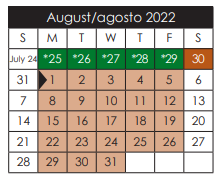 District School Academic Calendar for Salvador Sanchez Middle for August 2022