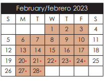District School Academic Calendar for H D Hilley Elementary for February 2023