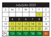 District School Academic Calendar for H D Hilley Elementary for July 2022