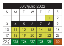 District School Academic Calendar for Capt Walter E Clarke Middle for July 2022