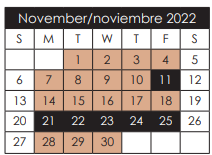 District School Academic Calendar for Ernesto Serna School for November 2022