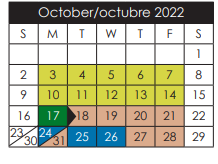 District School Academic Calendar for Ernesto Serna School for October 2022