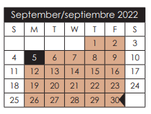 District School Academic Calendar for John Drugan School for September 2022