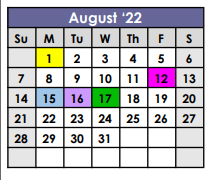 District School Academic Calendar for Brown Intermediate Center for August 2022