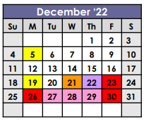 District School Academic Calendar for Juvenile Justice Center for December 2022
