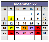 District School Academic Calendar for Marshall Intermediate Center for December 2022