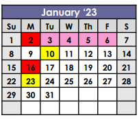 District School Academic Calendar for Kennedy Primary Academy for January 2023
