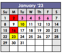 District School Academic Calendar for Mckinley Primary Center for January 2023