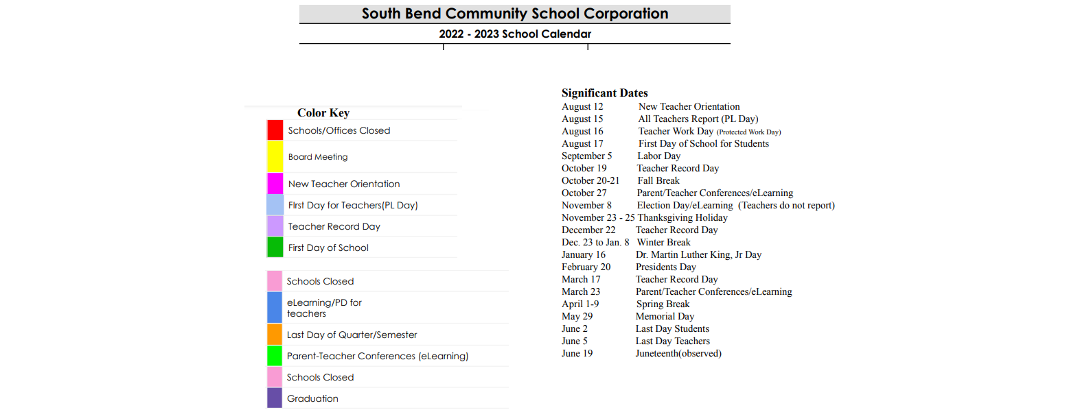 District School Academic Calendar Key for Monroe Primary Center