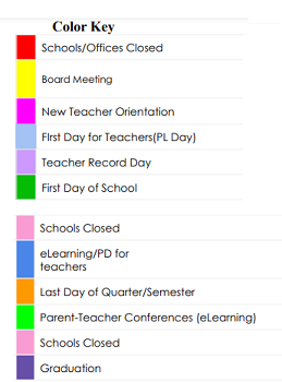 District School Academic Calendar Legend for Marshall Intermediate Center