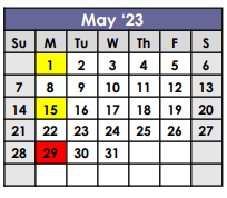 District School Academic Calendar for Juvenile Justice Center for May 2023