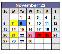 District School Academic Calendar for Juvenile Justice Center for November 2022