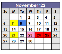 District School Academic Calendar for Tarkington Traditional Center for November 2022