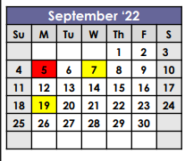 District School Academic Calendar for Mckinley Primary Center for September 2022