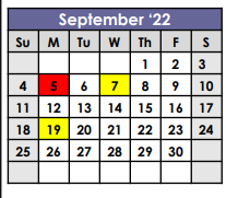 District School Academic Calendar for Dickinson Intermediate Center for September 2022