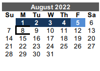 District School Academic Calendar for The Science Academy for August 2022
