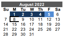 District School Academic Calendar for Cameron Co J J A E P for August 2022