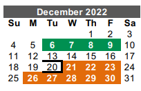 District School Academic Calendar for Hidalgo Co J J A E P for December 2022