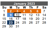 District School Academic Calendar for Hidalgo Co J J A E P for January 2023
