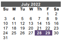 District School Academic Calendar for The Science Academy for July 2022