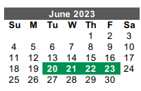 District School Academic Calendar for Hidalgo Co J J A E P for June 2023