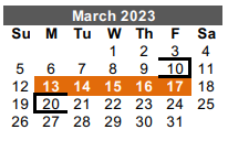 District School Academic Calendar for Hidalgo Co J J A E P for March 2023