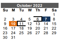 District School Academic Calendar for Cameron Co J J A E P for October 2022