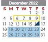 District School Academic Calendar for Project Restore for December 2022