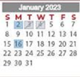 District School Academic Calendar for Greenleaf Elementary for January 2023