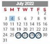 District School Academic Calendar for Peach Creek Elementary for July 2022