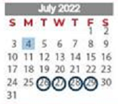 District School Academic Calendar for Splendora Junior High for July 2022