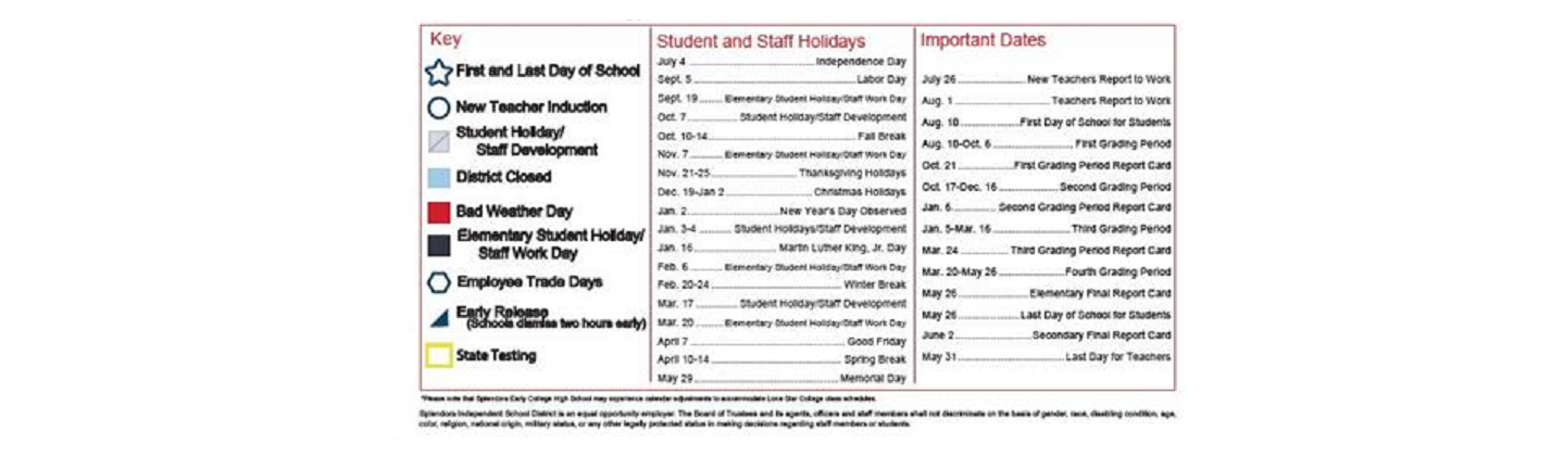 District School Academic Calendar Key for Splendora H S