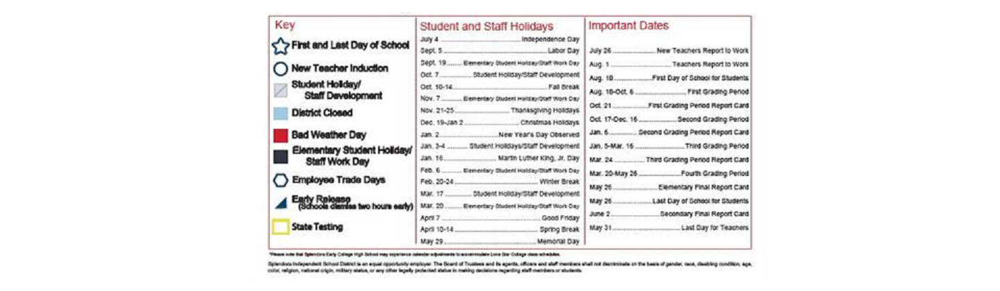 District School Academic Calendar Key for Project Restore