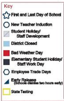 District School Academic Calendar Legend for Peach Creek Elementary