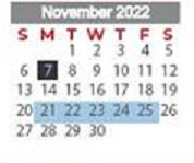 District School Academic Calendar for Project Restore for November 2022