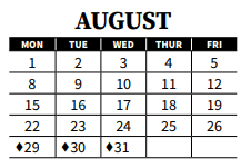 District School Academic Calendar for Bigfoot Preschool for August 2022