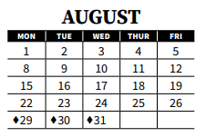 District School Academic Calendar for Ridgeview Elementary for August 2022
