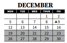 District School Academic Calendar for The Bridge Spec School for December 2022