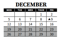 District School Academic Calendar for Bigfoot Preschool for December 2022