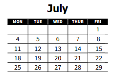 District School Academic Calendar for Ridgeview Elementary for July 2022
