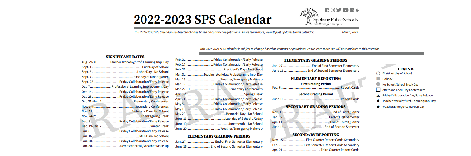 District School Academic Calendar Key for Linwood Elementary