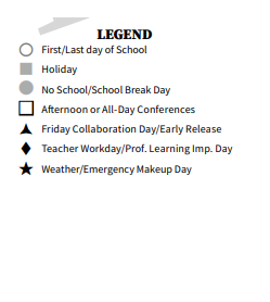 District School Academic Calendar Legend for Bigfoot Preschool