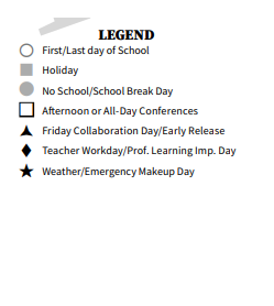 District School Academic Calendar Legend for Ridgeview Elementary