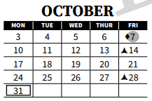 District School Academic Calendar for The Bridge Spec School for October 2022