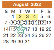 District School Academic Calendar for Heritage Elementary for August 2022